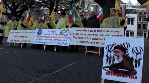 تظاهرات ایرانیان در هلند هواداران سازمان مجاهدین خلق ایران وشورای ملی مقاومت ایران علیه نقض حقوق بشر و اعدام و حمله موشکی به لیبرتی