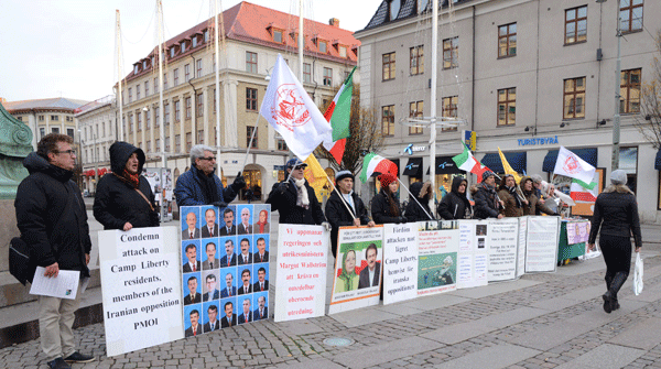 تظاهرات هواداران سازمان مجاهدین خلق ایران در سوئد علیه حمله موشکی به لیبرتی و نقض حقوق بشر در ایران