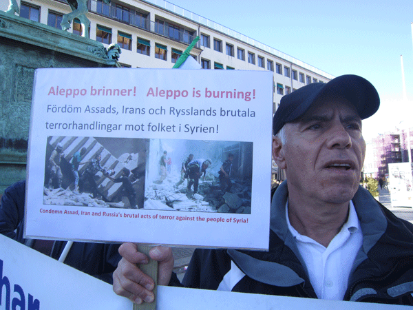 تظاهرات حامیان مقاومت در سوئد در محکومیت بمباران وحشیانه حلب
