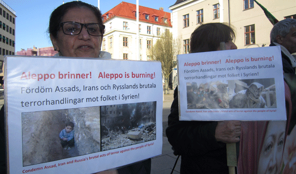 تظاهرات حامیان مقاومت در سوئد در محکومیت بمباران وحشیانه حلب