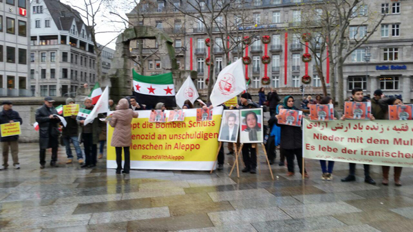 تظاهرات برای محکوم کردن جنایت علیه مردم حلب توسط عوامل خامنه ای و بشار اسد - کلن- آلمان