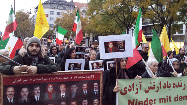 تظاهرات هواداران مجاهدین خلق ایران در آلمان علیه نقض حقوق بشر و اعدام و حمله موشکی به لیبرتی