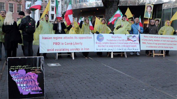 تظاهرات ایرانیان در هلند هواداران سازمان مجاهدین خلق ایران وشورای ملی مقاومت ایران علیه نقض حقوق بشر و اعدام و حمله موشکی به لیبرتی