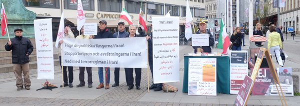 محکوم کردن نمایش انتخابات قلابی آخوندی - با شعار رای من سرنگونی - سوئد