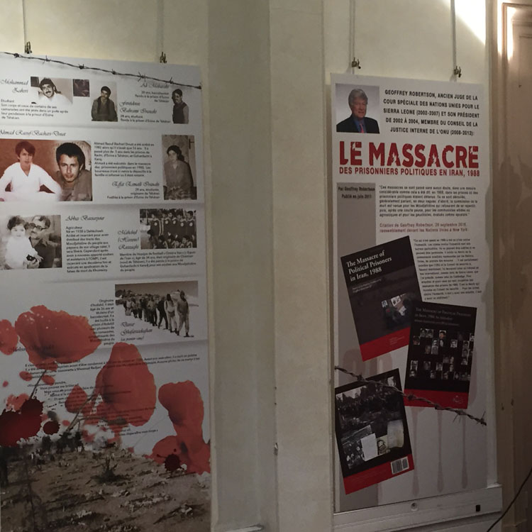 نمایشگاه یادبود شهیدان قتل عام ۶۷ با حضور شخصیتهای سیاسی و مدافعان حقوق بشر در شهرداری منطقه ۲ پاریس