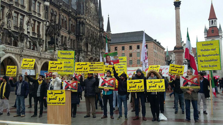 تظاهرات علیه پذیرش ظریف به آلمان - ظریف برو گمشو