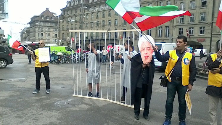 تظاهرات ایرانیان آزاده علیه حضور آخوند روحانی در سوئیس