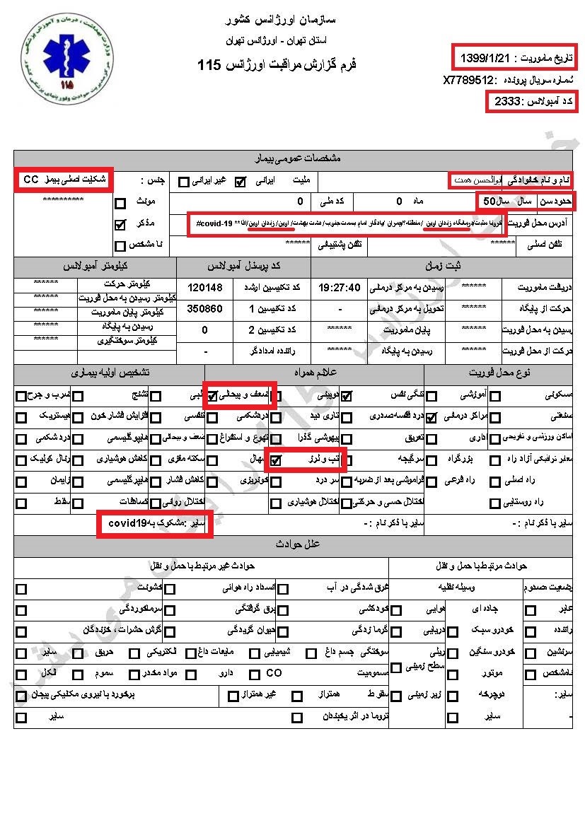 اسناد ابتلاء زندانیان در فشافویه و اوین به کرونا و ابتلاء یک نگهبان در اوین  سری پنجم اسناد 