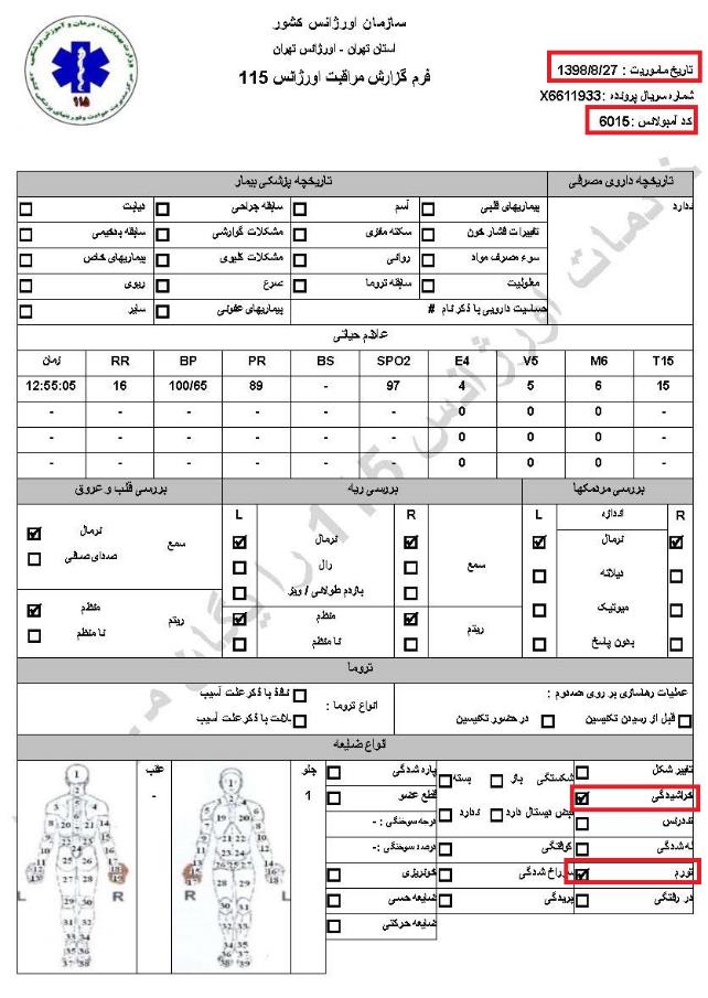 مشخصات و اسناد انتقال ۲۴ مجروح و مصدوم قیام آبان به بیمارستان در تهران 