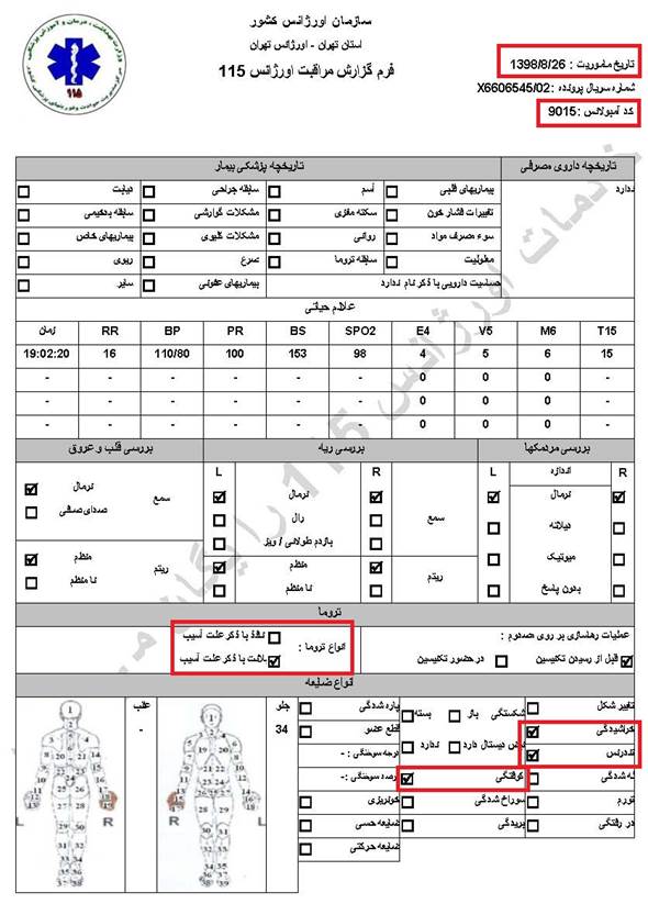 مشخصات و اسناد انتقال ۱۹ مجروح قیام آبان به بیمارستان در تهران 