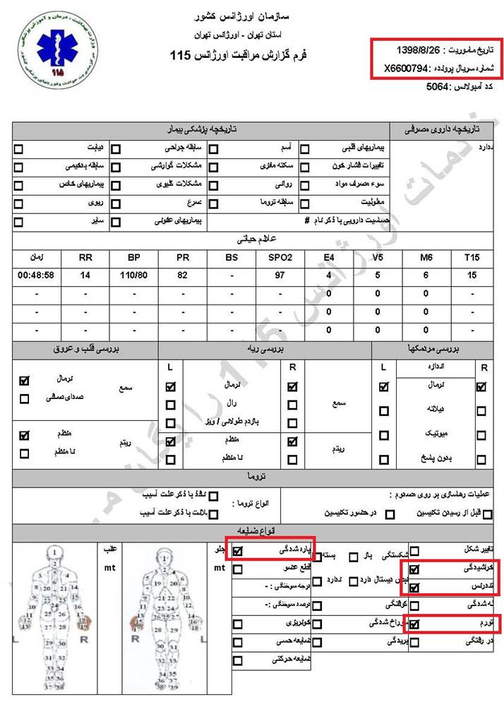 مشخصات و اسناد انتقال ۱۹ مجروح قیام آبان به بیمارستان در تهران 