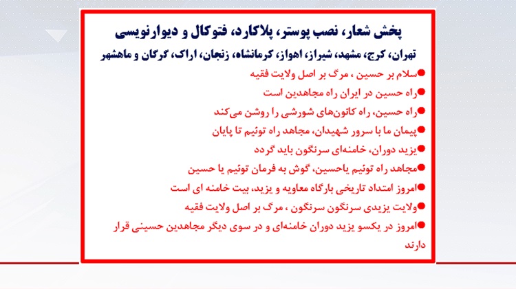 پخش شعار، نصب پوستر،پلاکارد،فتوکال و دیوار نویسی در ۱۰ شهر
