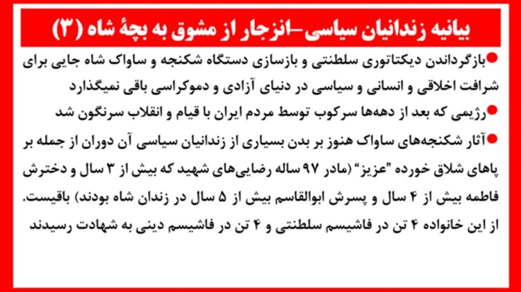 بیانیه زندانیان سیاسی - انزجار از مشوق به بچهٔ شاه