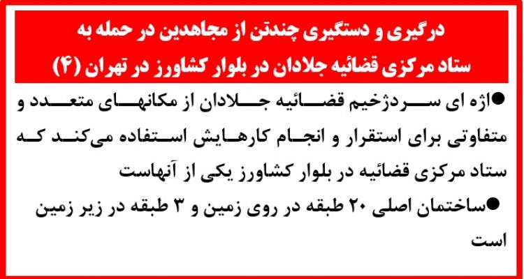  درگیری و دستگیری چندتن از مجاهدین در حمله به ستاد مرکزی قضائیه جلادان در بلوار کشاورز در تهران 
