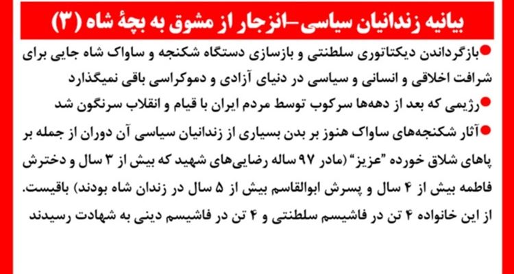 بیانیه زندانیان سیاسی - انزجار از مشوق به بچهٔ شاه